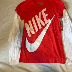 Nike Kids Long Sleeve Red and White Tee